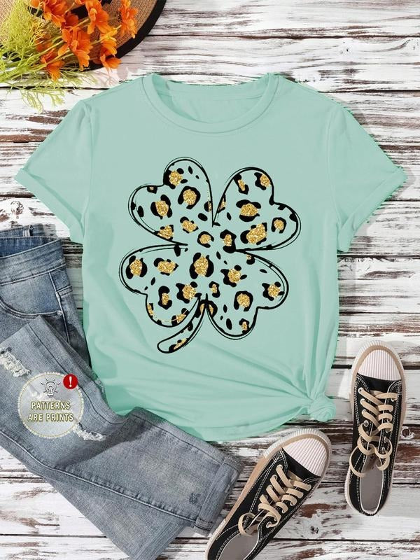 Women's Plants Print Round Neck Tee, Casual Short Sleeve T-shirt for Daily Wear, Ladies Summer Tops