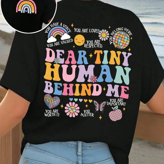 Women's Rainbow & Letter & Floral Print Round Neck Graphic Tee, T Shirts for Women, Vintage Trendy Casual Short Sleeve...