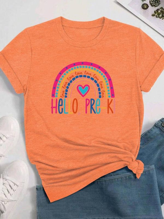 Women's Rainbow & Letter Print Round Neck Tee, Fashion Casual Crew Neck T-Shirt for Daily Holiday Vacation Outdoor Wear, Ladies Clothes for All Seasons