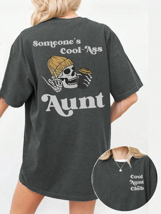 Women's Skeleton & Letter Print Round Neck Graphic Tee, Vintage Trendy Casual Half  Sleeve T-shirt for Daily Wear, Ladies Summer Clothes