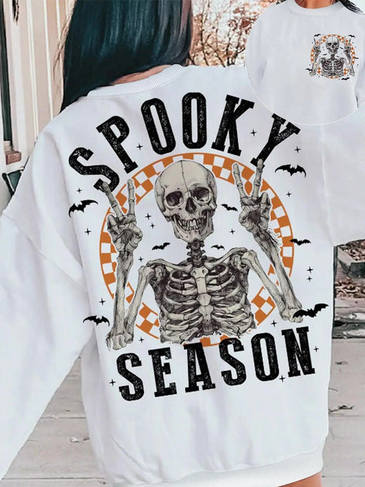 Women's Skeleton Print Drop Shoulder Sweatshirt, Casual Long Sleeve Round Neck Pullover for Spring & Fall, Ladies Clothes for Daily Wear