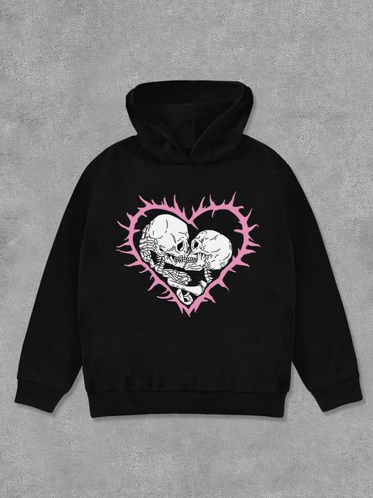 Women's Skull & Heart Print Drop Shoulder Hoodie, Fashion Casual Hooded Sweatshirt for Halloween Daily Holiday Outdoor Wear, Women Clothing for Fall & Winter
