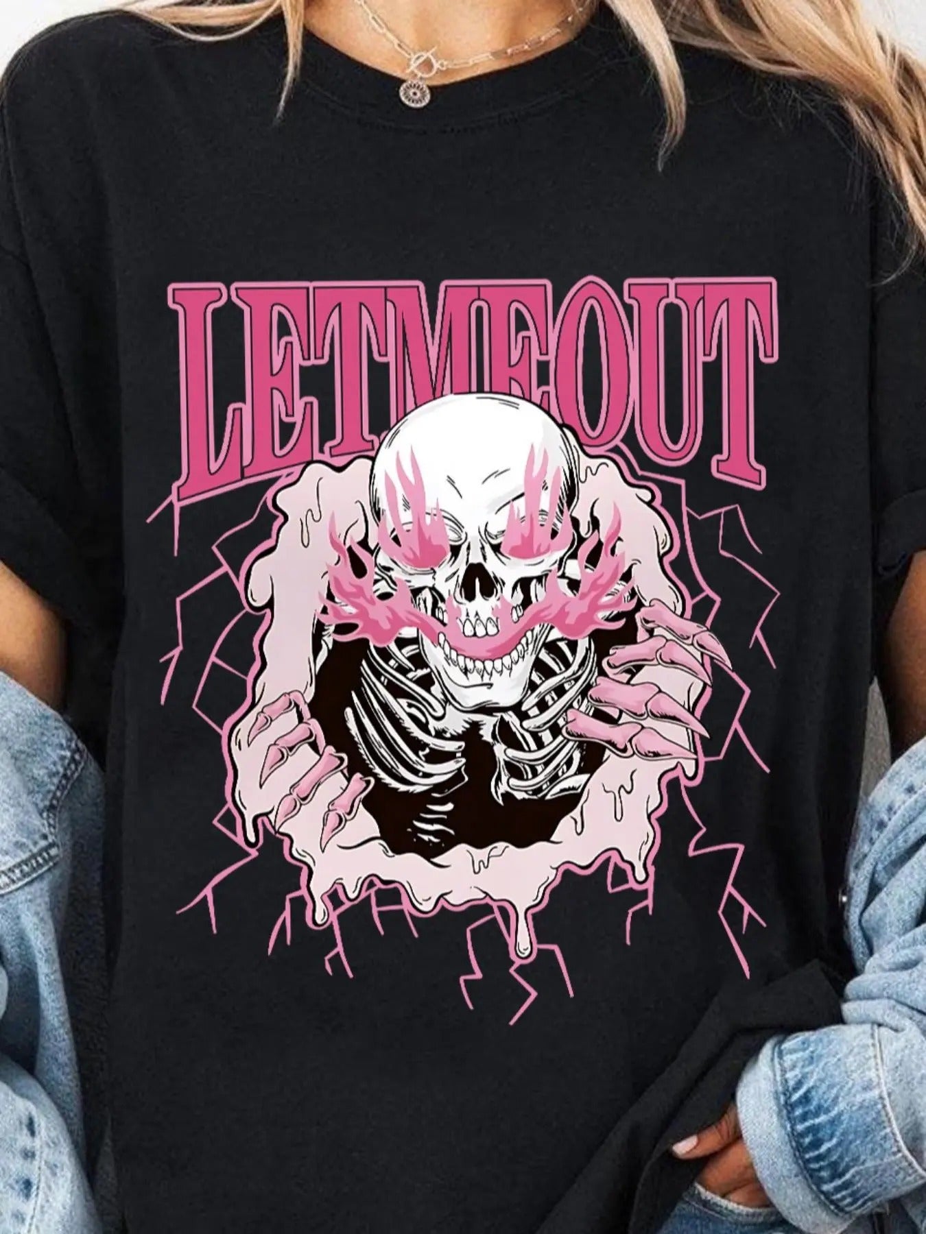 Women's Skull Print Round Neck Graphic Tee, Vintage Trendy Casual Short Sleeve T-shirt for Daily Wear, Ladies All Seasons Outfit