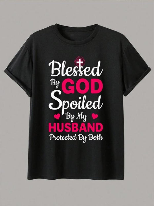 Women's Slogan & Heart Print Round Neck Short Sleeve Tee, Fashion Casual Crew Neck T-Shirt for Daily Holiday Vacation Outdoor Wear, Ladies Clothes for All Seasons