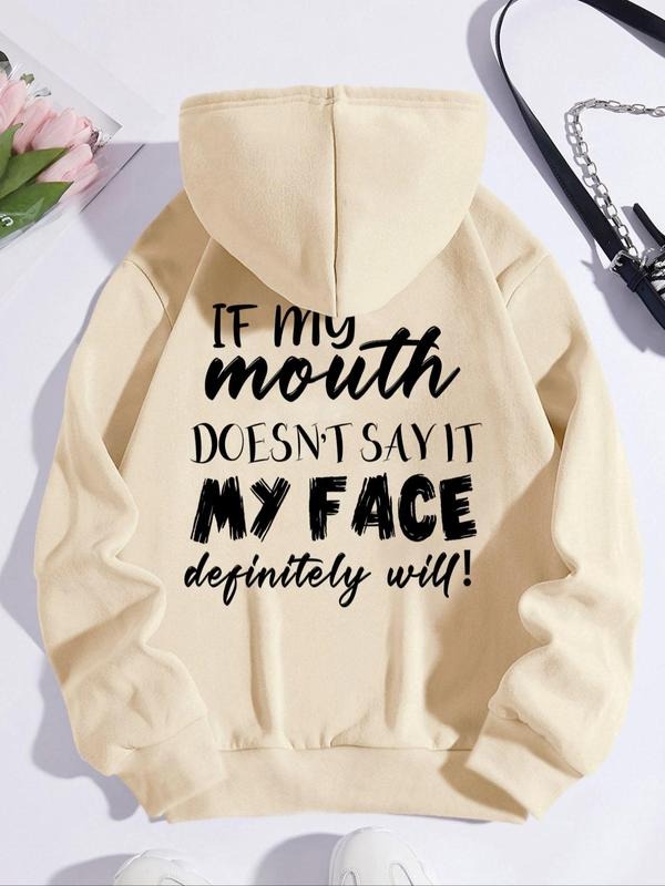 Women's Slogan Graphic Drawstring Drop Shoulder Long Sleeves Hoodie, Fashion Casual Hooded Sweatshirt for Daily Holiday Outdoor Wear, Women Clothes