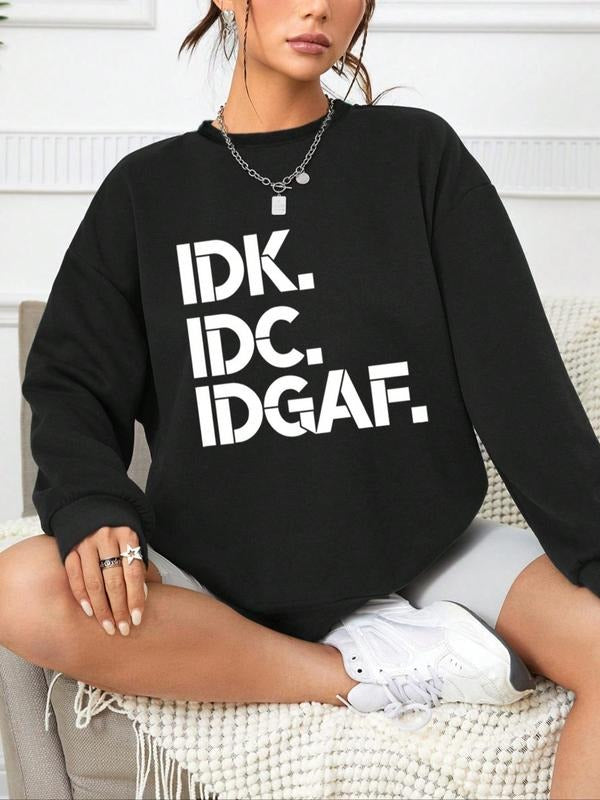 Women's Slogan Graphic Drop Shoulder Sweatshirt Without Necklace, Fashion Casual Crew Neck Long Sleeve Pullover for Daily Holiday Outdoor Wear, Women Clothes for Fall & Winter