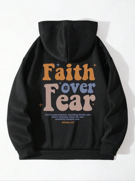 Women's Slogan Print Drop Shoulder Hoodie, Fashion Casual Drawstring Pocket Hooded Sweatshirt for Daily Holiday Outdoor Wear, Women Clothes for Fall & Winter