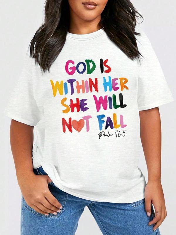 Women's Slogan Print Round Neck Tee, Fashion Casual Crew Neck Drop Shoulder T-shirt for Daily Holiday Vacation Outdoor Wear, Ladies Clothes for All Seasons