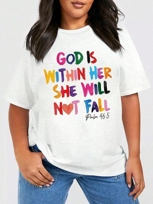 Women's Slogan Print Round Neck Tee, Fashion Casual Crew Neck Drop Shoulder T-shirt for Daily Holiday Vacation Outdoor Wear, Ladies Clothes for All Seasons