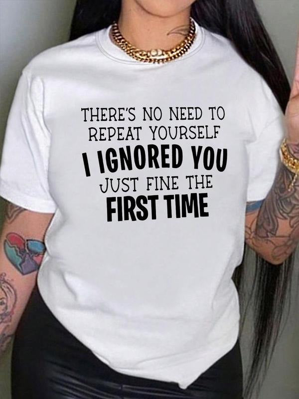 Women's Slogan Print Round Neck Tee, Fashion Casual Crew Neck T-Shirt for Daily Holiday Outdoor Wear, Ladies Clothes for All Seasons