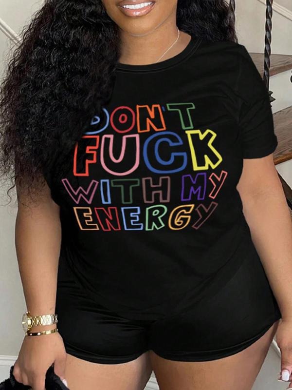 Women's Slogan Print Round Neck Tee, Fashion Casual Crew Neck T-shirt for Daily Holiday Vacation Outdoor Wear, Ladies Clothes for All Seasons