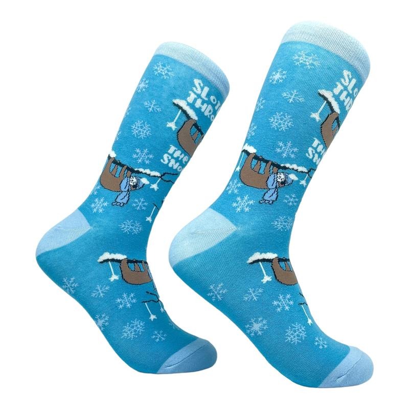 Women's Slothing Through The Snow Socks Funny Christmas Sloth Santa Claus Graphic Novelty Footwear Funny Socks T-Shirts,...