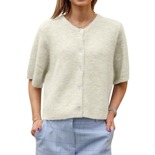 Women's Solid Color Cardigan Short Sleeve Round Neck Button Down Sweater Knit Tops T-Shirts, Hoodie, Sweatshirt