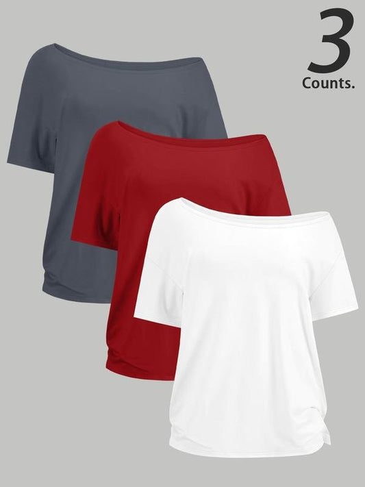 Women's Solid Color One Shoulder Tee, Casual Basic Short Sleeve T-shirt for Daily Wear, Ladies Clothes for All Seasons,...