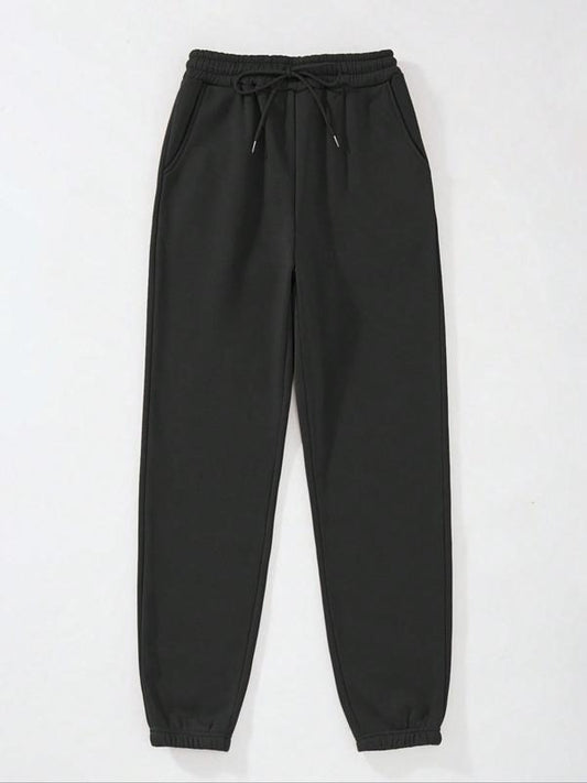 Women's Solid Drawstring Waist Pocket Sweatpants, Casual Elastic Waist Jogger Pants for Daily Wear Outdoor Sports, Women Trousers for Spring Fall