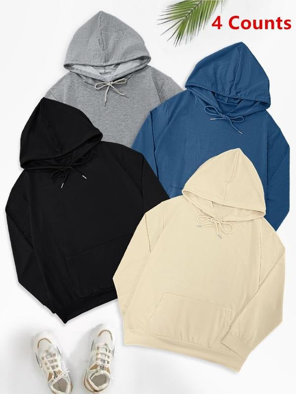 Women's Solid Drop Shoulder Drawstring Hoodie, Fashion Casual Kangaroo Pocket Hooded Sweatshirt for Daily Holiday Outdoor Wear, Women Clothing for Fall & Winter