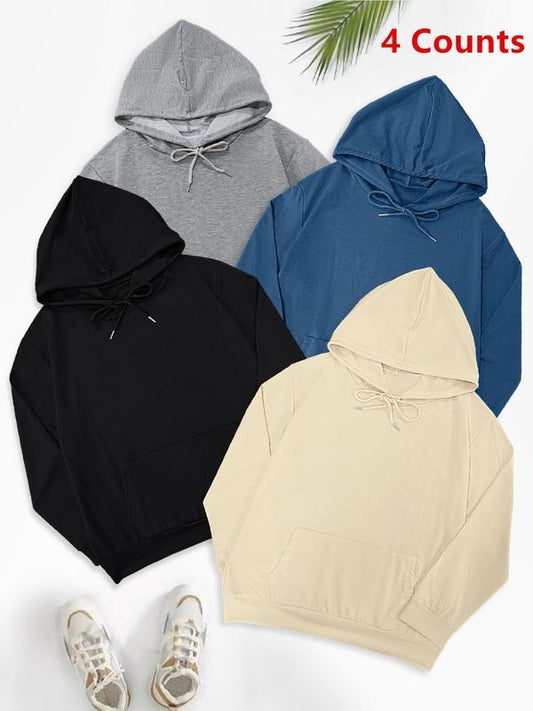 Women's Solid Drop Shoulder Drawstring Hoodie, Fashion Casual Kangaroo Pocket Hooded Sweatshirt for Daily Holiday Outdoor Wear, Women Clothing for Fall & Winter