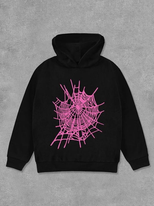 Women's Spider Web Print Hoodie, Fashion Casual Long Sleeve Hooded Sweatshirt for Daily Holiday Outdoor Wear, Women Clothing for Fall & Winter