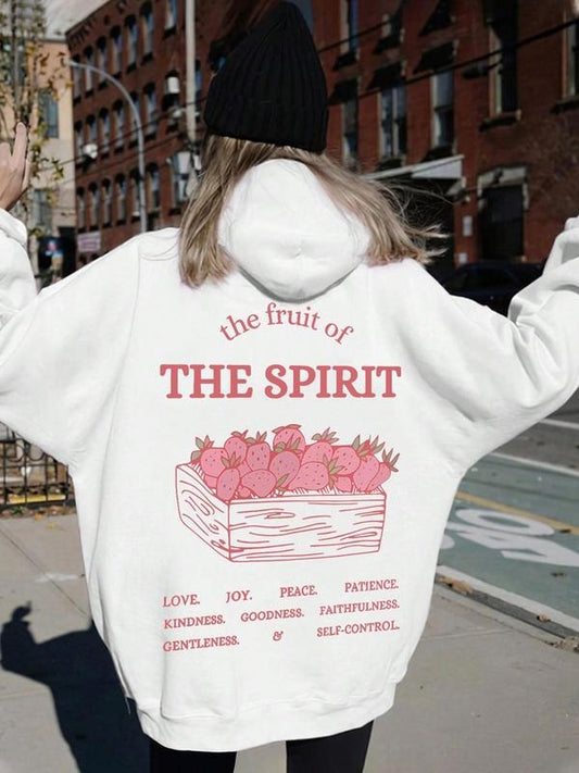 Women's Strawberry & Letter Print Thermal Lined Hoodie, Fashion Casual Drawstring Pocket Hooded Sweatshirt for Daily Holiday Outdoor Wear, Ladies Clothes for All Seasons