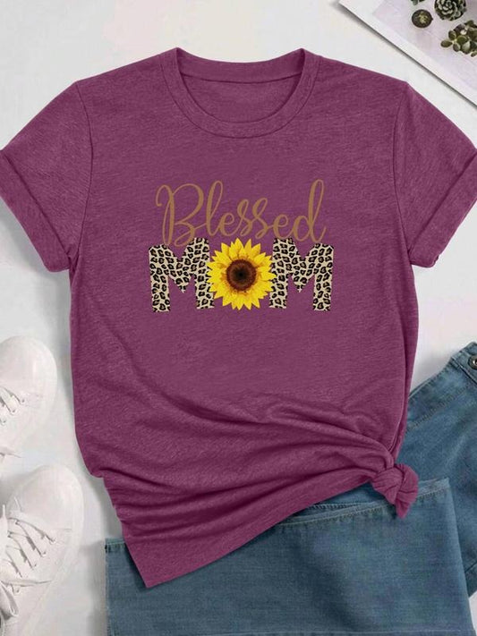 Women's Sunflower & Letter Print Round Neck Tee, Fashion Casual Crew Neck T-shirt for Daily Holiday Vacation Outdoor Wear, Ladies Clothes for All Seasons