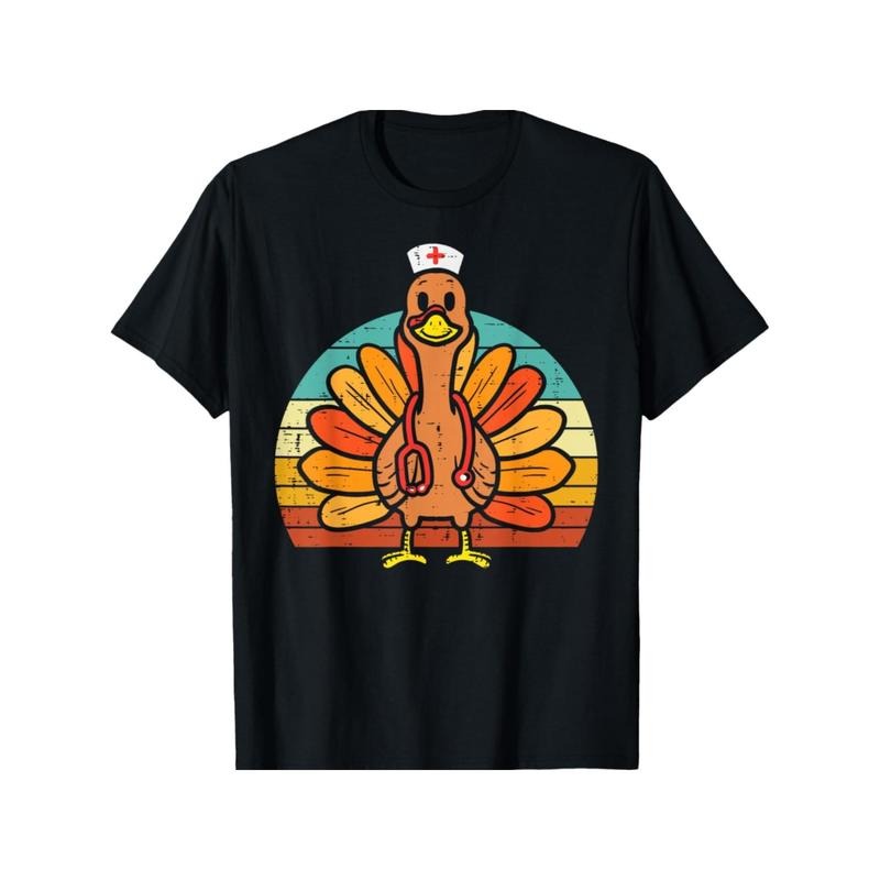 Women's Thanksgiving Turkey Nurse Scrub Top - Cotton, Crew Neck, Short Sleeve T-Shirt for Casual & Sports Wear Made in USA