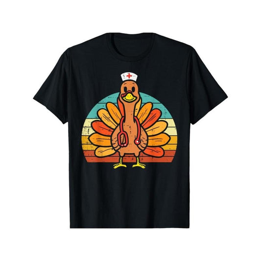 Women's Thanksgiving Turkey Nurse Scrub Top - Cotton, Crew Neck, Short Sleeve T-Shirt for Casual & Sports Wear Made in USA