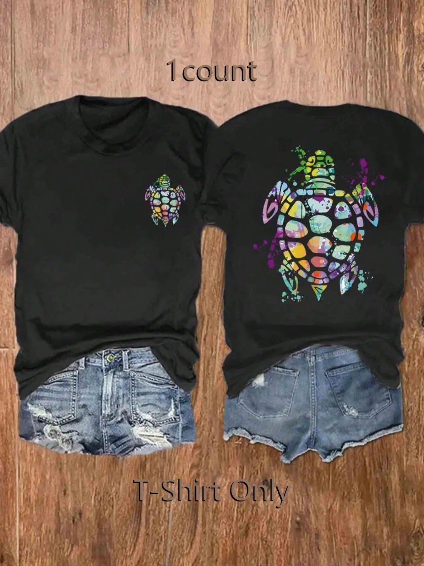 Women's Turtle Print Round Neck Tee, Fashion Casual Crew Neck Short Sleeve T-Shirt for Daily Holiday Vacation Outdoor Wear, Ladies Clothes for Summer