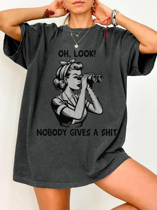 Women's Vintage Figure & Rabbit Print Round Neck Tee, Casual Graphic Short Sleeve T-Shirt for Summer, Women's Top for Daily Wear
