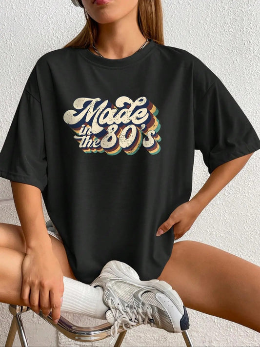 Women's Vintage Letter Print Round Neck Graphic Tee, Summer Clothes Women, Casual Half Sleeve Crew Neck T-shirt, Summer...