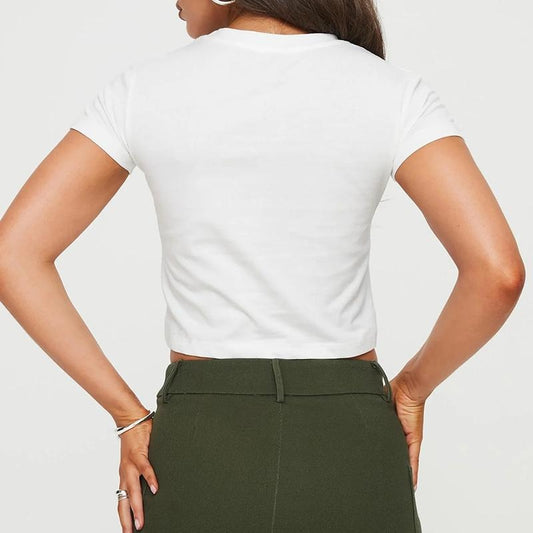 Women's White Baby Tee Y2K Short Sleeve Crewneck Fruit Wine Cup Print Short Cropped T Shirt Summer Slim Fit Tops