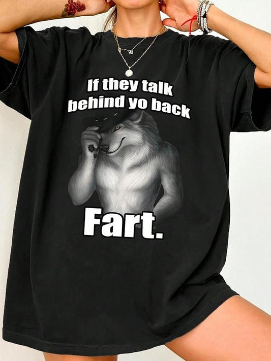 Women's Wolf & Letter Print Round Neck Tee, Fashion Casual Crew Neck T-shirt for Daily Holiday Vacation Outdoor Wear, Ladies Clothes for Summer