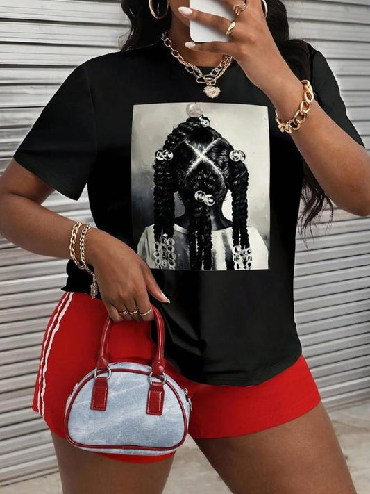 Women's Xxx Smile Face Print Round Neck Tee, Fashion Casual Crew Neck T-Shirt for Daily Holiday Vacation Outdoor Wear, Ladies Clothes for All Seasons, Top