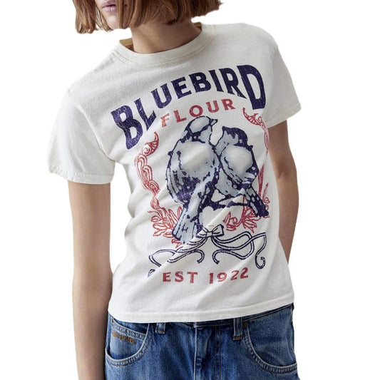 Women's Y2k Graphic Baby Tees Casual Short Sleeve Round Neck Letters Birds Print Loose T-Shirts Summer Streetwear Blouses