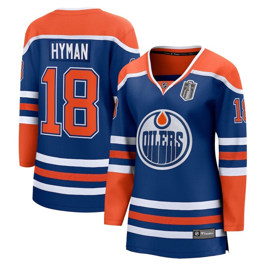 Women Edmonton Oilers #18 Zach Hyman 2025 Stanley Cup Final Home Breakaway Jersey - Royal