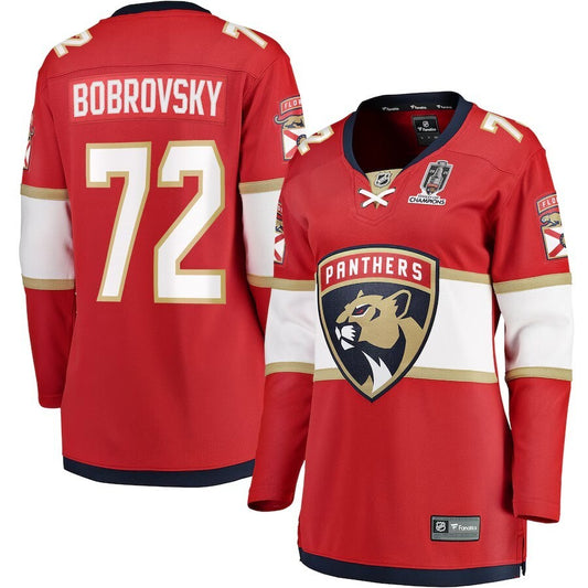 Women Florida Panthers #72 Sergei Bobrovsky 2025 Stanley Cup Champions Breakaway Jersey - Red