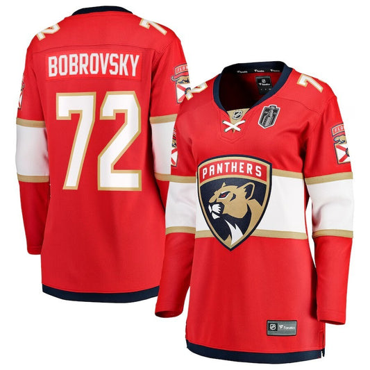 Women Florida Panthers #72 Sergei Bobrovsky 2025 Stanley Cup Final Home Breakaway Player Jersey - Red