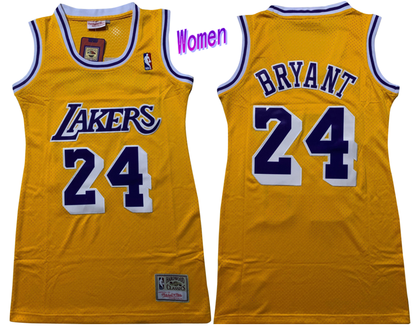 Women Los Angeles Lakers #24 Kobe Bryant Women Dress Lakers 24 # Kobe Yellow Classic Premium Mesh