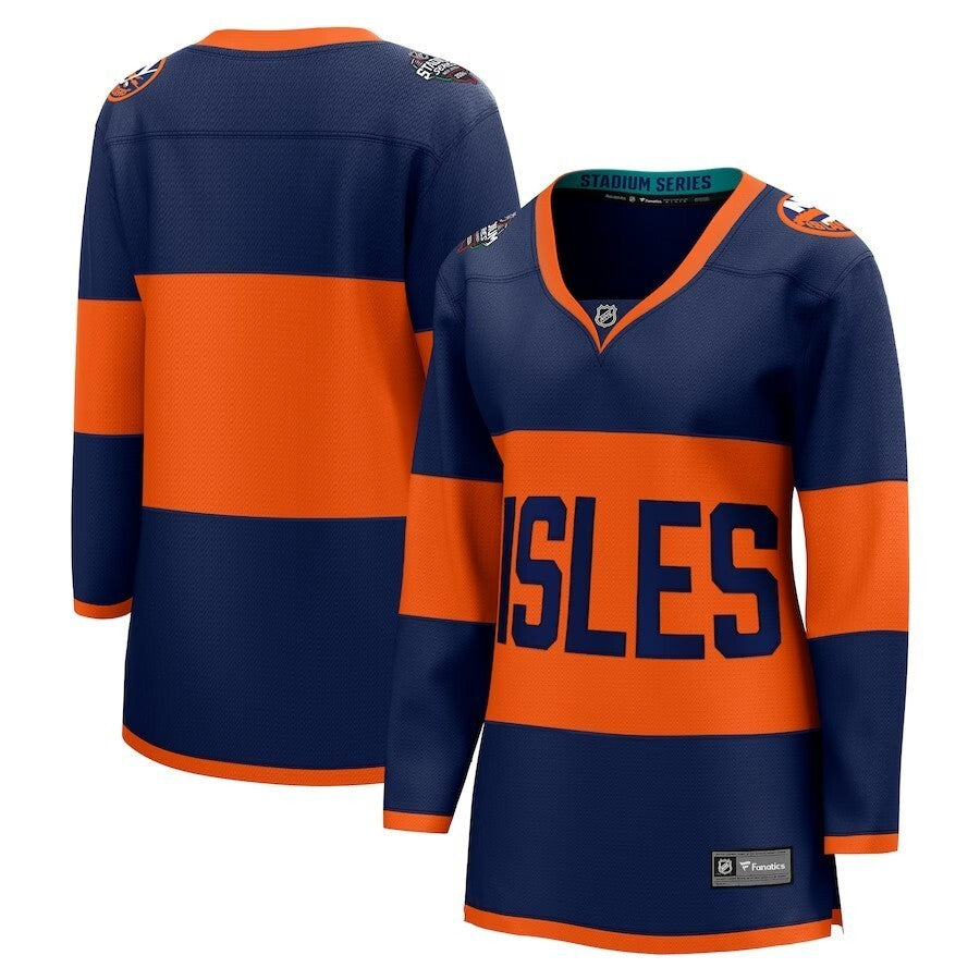 Women New York Islanders Fanatics Branded 2024 NHL Stadium Series Breakaway Jersey – Navy Style 1