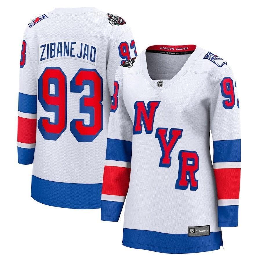 Women New York Rangers #93 Mika Zibanejad Branded 2024 NHL Stadium Series Breakaway Player Jersey – White Style 1