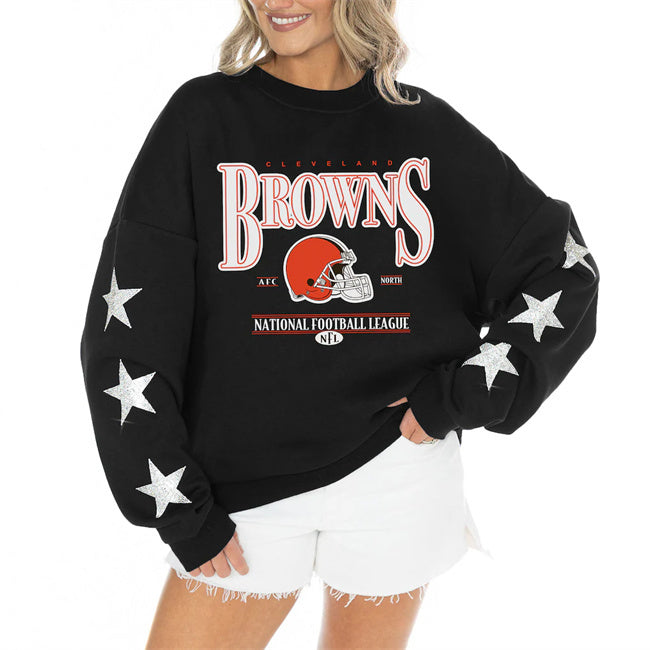 Women's Cleveland Browns Gameday Couture Black Rhinestone Star Sleeve Settle