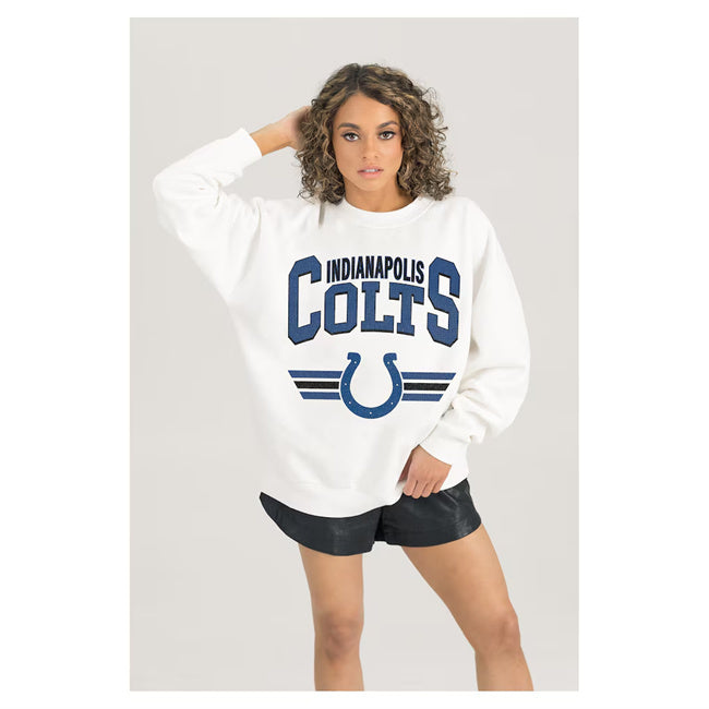 Women's Indianapolis Colts Gameday Couture White Sunday Drives Oversized Crewneck