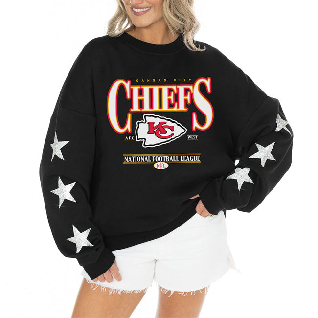 Women's Kansas City Chiefs Gameday Couture Black Rhinestone Star Sleeve Settle