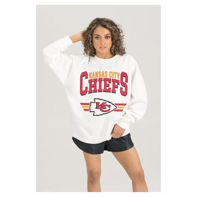Women's Kansas City Chiefs Gameday Couture White Sunday Drives Oversized Crewneck