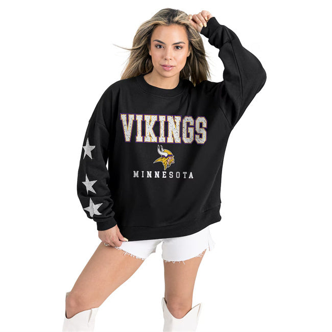 Women's Minnesota Vikings Gameday Couture Black Velocity Relaxed Rhinestone Pullover
