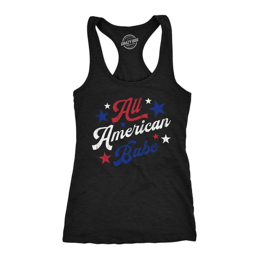 Womens All American Babe Fitness Tank Funny Cool Patriotic Fourth Of July Party Sleeveless Tee For Ladies Funny Racerback Tank Cute Slimming Tank tops comfortable soft top Patriotic Tank Top for Women Black