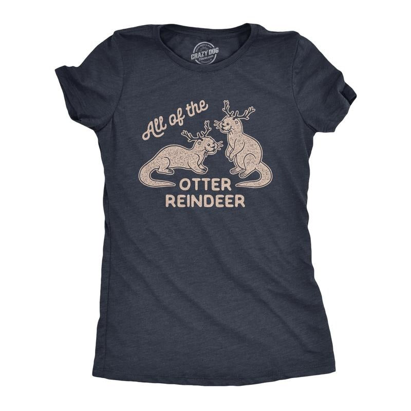 Womens All Of The Otter Reindeer T Shirt Funny Christmas Animals Graphic Tee Funny Womens T Shirts Cute Slimming Top Comfortable Soft Womenswear Christmas Tops for Women Funny Animal Top Women's Navy