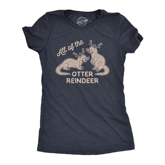 Womens All Of The Otter Reindeer T Shirt Funny Christmas Animals Graphic Tee Funny Womens T Shirts Cute Slimming Top Comfortable Soft Womenswear Christmas Tops for Women Funny Animal Top Women's Navy