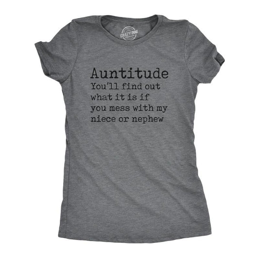 Womens Auntitude T Shirt Funny Best Aunt Attitude Definition Tee for Ladies Funny Womens T Shirts Cute Slimming Top Comfortable Soft Dark Grey