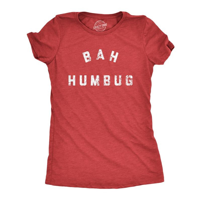 Womens Bah Humbug T Shirt Funny Ebeneezer Scrooge Xmas Party Tee for Ladies Funny Womens T Shirts Cute Slimming Top Comfortable Soft Womenswear Christmas Tops for Women Women's Novelty Tees Red - Bah