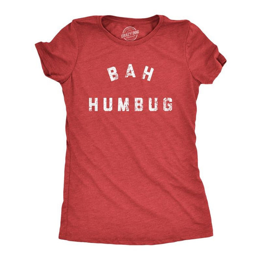Womens Bah Humbug T Shirt Funny Ebeneezer Scrooge Xmas Party Tee for Ladies Funny Womens T Shirts Cute Slimming Top Comfortable Soft Womenswear Christmas Tops for Women Women's Novelty Tees Red - Bah